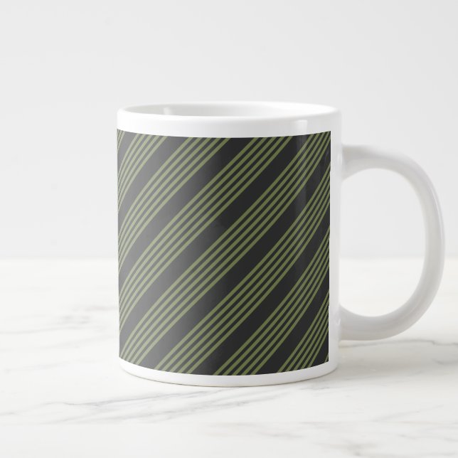 Olive green and charcoal five stripes pattern large coffee mug (Right)