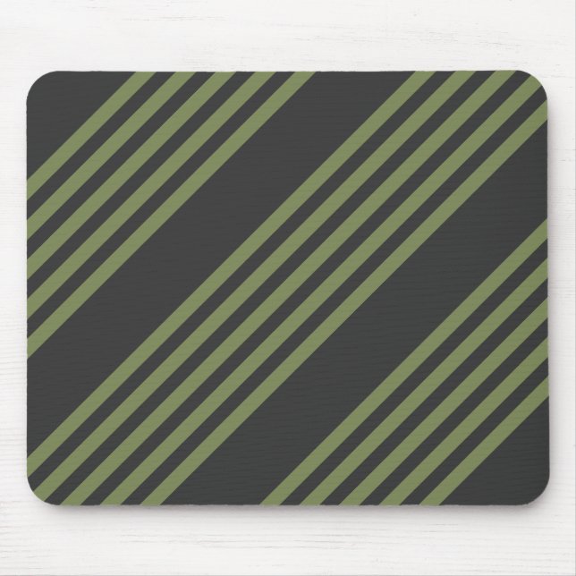 Olive green and charcoal five stripes pattern mouse mat (Front)