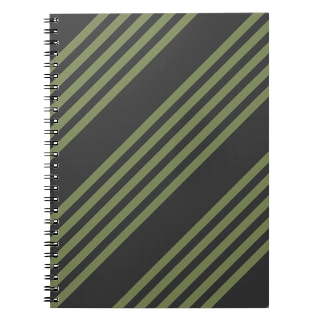 Olive green and charcoal five stripes pattern notebook (Front)
