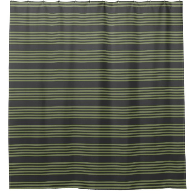 Olive green and charcoal five stripes pattern shower curtain (Front)