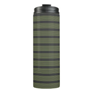 Olive green and charcoal five stripes pattern thermal tumbler