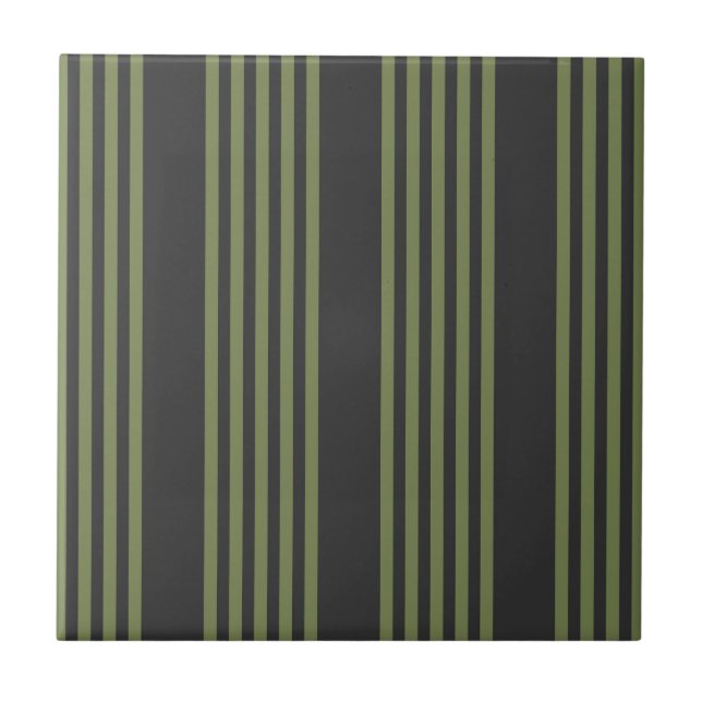 Olive green and charcoal five stripes pattern tile (Front)