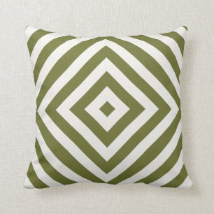 Olive Green and Cream Diamond Geometric Pattern Th Cushion