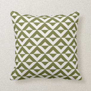 Olive Green and Cream Triangle Geometric Pattern  Cushion