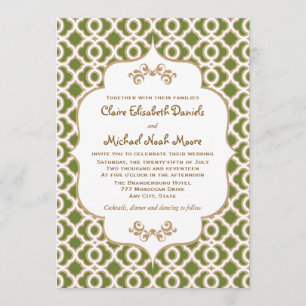 Olive Green and Gold Moroccan Wedding Invitations