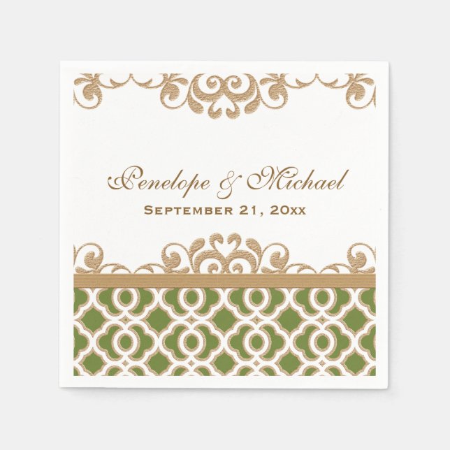 Olive Green and Gold Moroccan Wedding Napkin (Front)