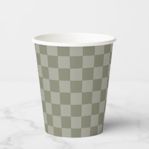 Olive Green and Grey Chequered Pattern Design Paper Cups