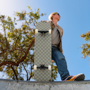 Olive Green and Grey Chequered Pattern Design Skateboard