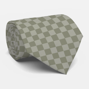 Olive Green and Grey Chequered Pattern Design Tie
