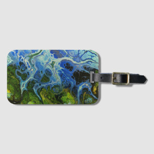 Olive Green and Ice Blue Marble Swirl Luggage Tag