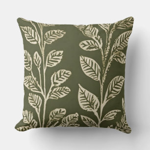 Olive Green and Ivory Simple Botanical Print Cushion
