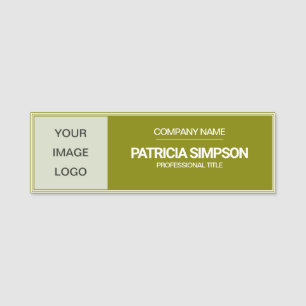 Olive Green and Light Grey: Company Logo, Title,  Name Tag