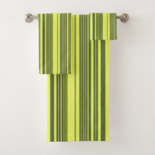 Olive Green and Lime Yellow Stripes Bath Towel Set