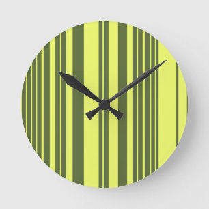 Olive Green and Lime Yellow Stripes Round Clock