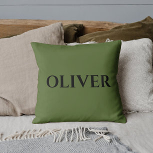 Olive Green and Minimalist Black Name Cushion