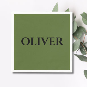Olive Green and Minimalist Black Name Napkin