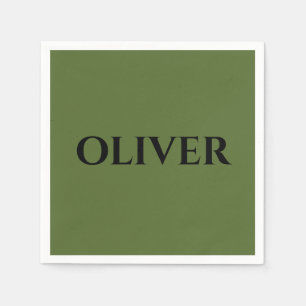 Olive Green and Minimalist Black Name   Napkin