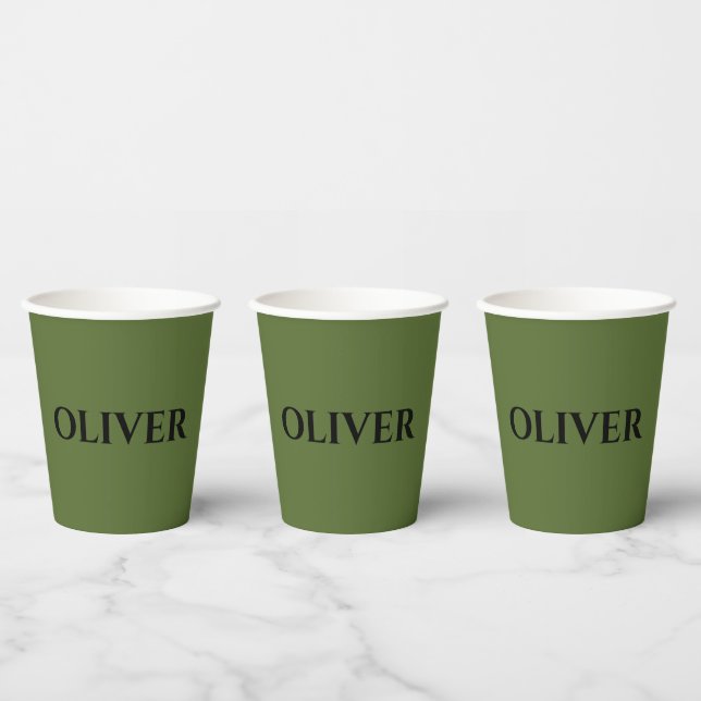 Olive Green and Minimalist Black Name   Paper Cups (Multi)