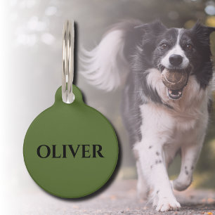 Olive Green and Minimalist Black Name   Pet Tag