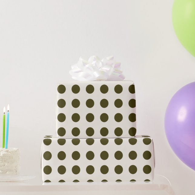 Olive Green and Old Lace Polka Dot Pattern Wrapping Paper (Party Gifts)
