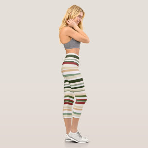 Olive, green and red Stripes Capri Leggings