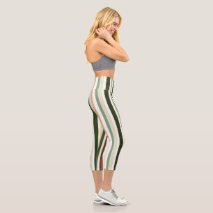 Olive, green and red Stripes Capri Leggings