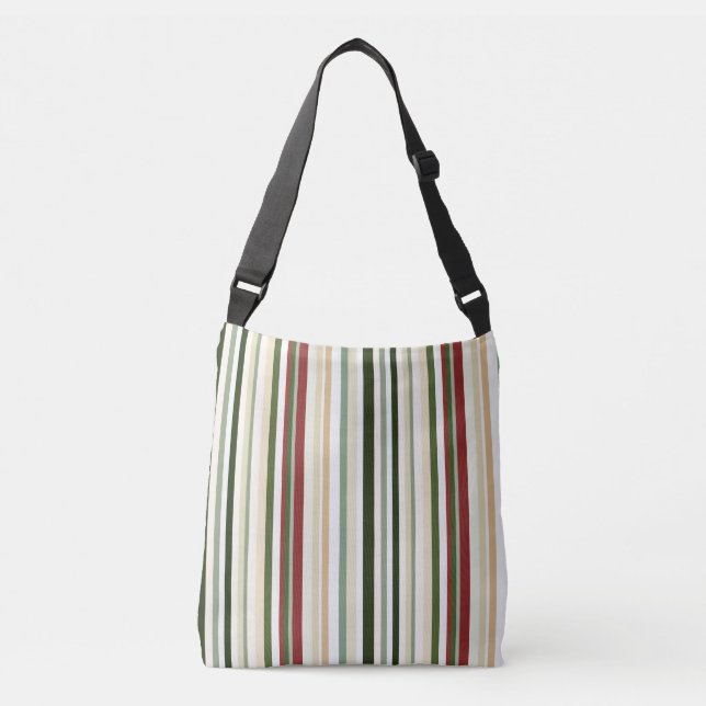 Olive, green and red Stripes Crossbody Bag (Front)