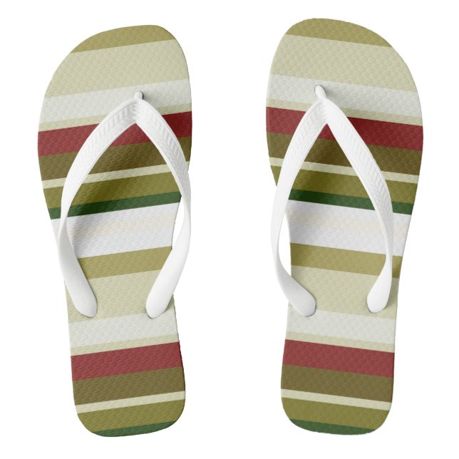 Olive, green and red Stripes Flip Flops (Footbed)