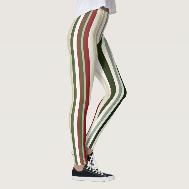 Olive, green and red Stripes Leggings (Right)