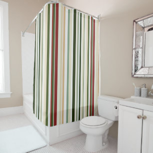Olive, green and red Stripes Shower Curtain