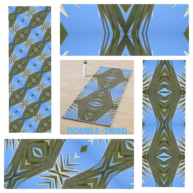 Olive Green and Sky Blue Palm Fronds Boho Chic Yoga Mat (Creator Uploaded)