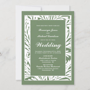 Olive Green and White Botanical Wedding Invitation