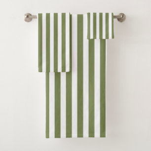 Olive green and white candy stripes bath towel set