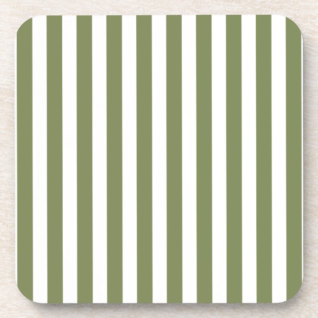 Olive green and white candy stripes coaster (Front)