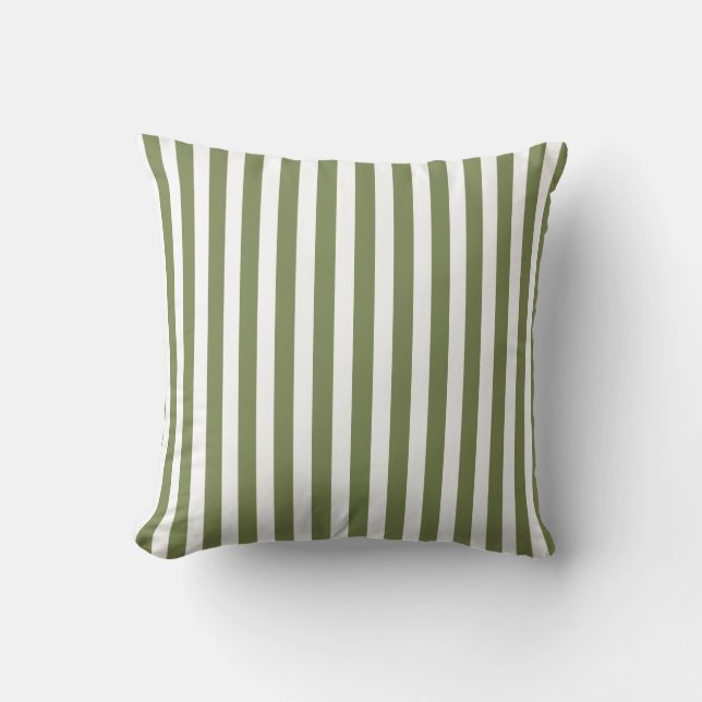 Olive green and white candy stripes cushion (Front)