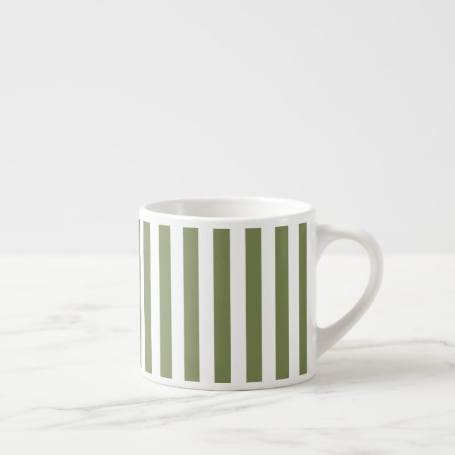 Olive green and white candy stripes espresso cup (Right)