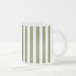 Olive green and white candy stripes frosted glass coffee mug