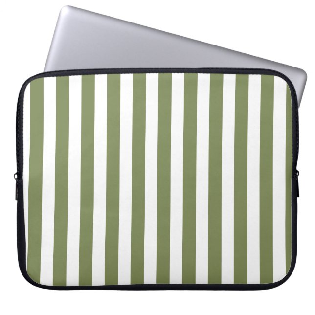 Olive green and white candy stripes laptop sleeve (Front)