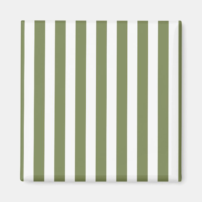 Olive green and white candy stripes magnet (Front)