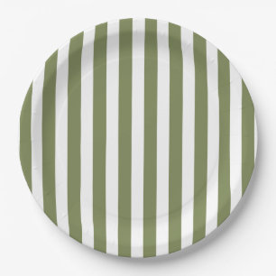 Olive green and white candy stripes paper plate