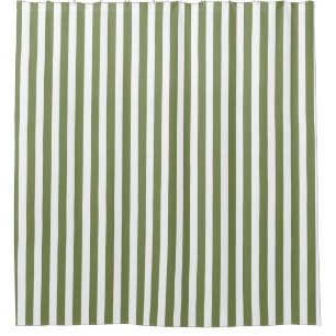 Olive green and white candy stripes shower curtain