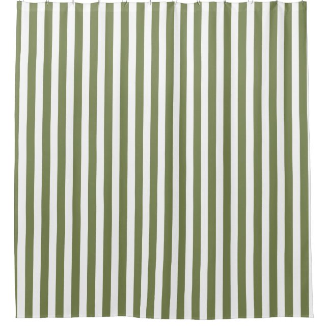 Olive green and white candy stripes shower curtain (Front)