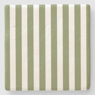 Olive green and white candy stripes stone coaster