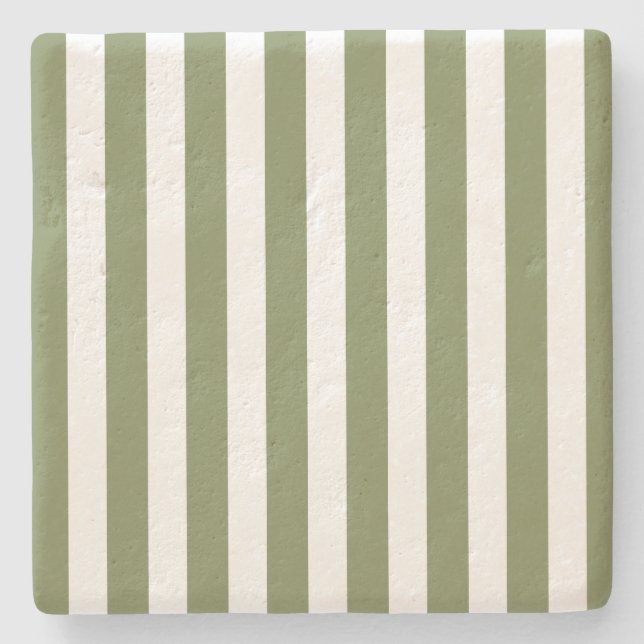 Olive green and white candy stripes stone coaster (Front)