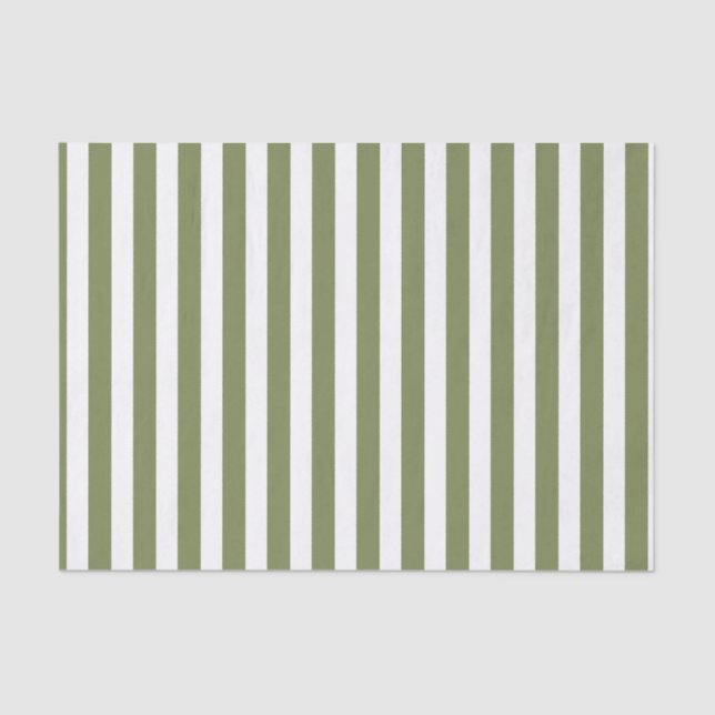Olive green and white candy stripes tissue paper (Front)