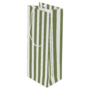 Olive green and white candy stripes wine gift bag