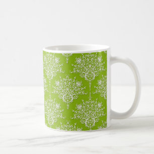Olive Green and White Damask Coffee Mug