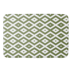 Olive green and white diamond pattern bath mat