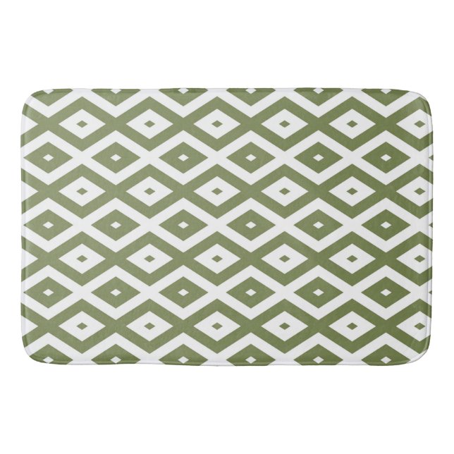 Olive green and white diamond pattern bath mat (Front)