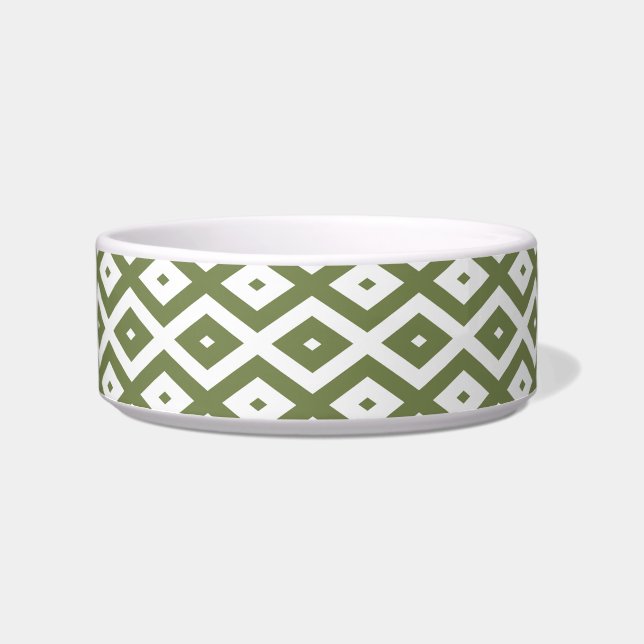 Olive green and white diamond pattern bowl (Front)